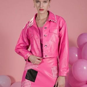 Pink PU Leather Jacket